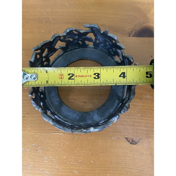 Vintage Pewter Metal Candle Jar Holder Stand Hummingbirds Hibiscus Flowers - Picture 9 of 9